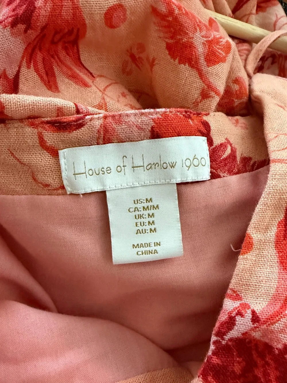 House of Harlow 1960 | Tropical Floral Linen Blend Midi Dress Pink - Size M - Picture 5 of 5